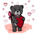 Cute bear holding a heart. Valentines day.